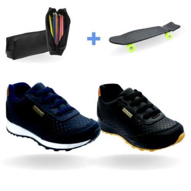 Imagem de Tênis Infantil Masculino Casual Tam 20-34 Com Estojo e Skate - SAPATIN