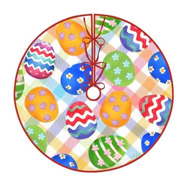 Imagem de Saia de árvore de Páscoa com design de ovos coloridos, saia de árvore de primavera para árvores pequenas e médias, tecido de poliéster macio, decorações de árvore de Páscoa para decoração de casa de