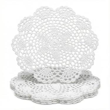 Imagem de Toalha de mesa redonda de renda de algodão feita à mão em crochê