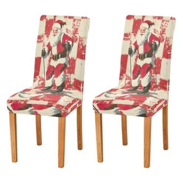 Imagem de SEHANY Conjunto de 4 capas de cadeira de gnomo de Papai Noel para sala de jantar, elástico, removível e lavável, para cozinha, hotel, festa, decoração de Natal