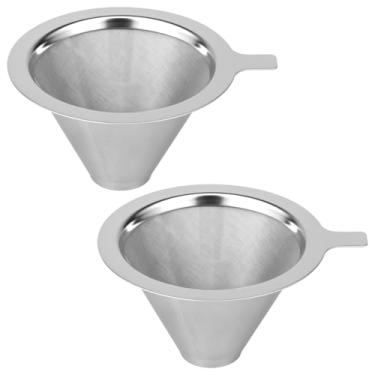 Imagem de 2 peças de gotejador de café, filtro de café duplo de aço inoxidável com micro malha, filtro ergonômico reutilizável sem papel para 1 a 2 xícaras