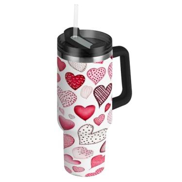 Imagem de ATTX Copo colorido em forma de coração de 1,134 g com alça, copo de aço inoxidável a vácuo de parede dupla com palha, caneca de café de viagem isolada #107