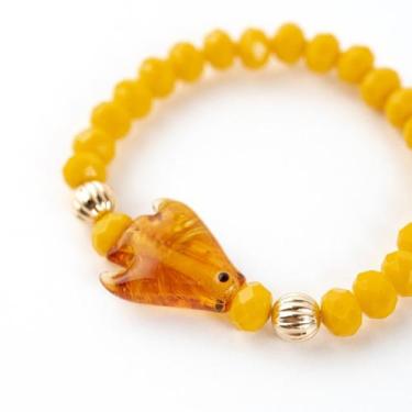 Imagem de Pulseira Oxum Firma Peixe Amarelo Cristal e Silicone - Lua Mística