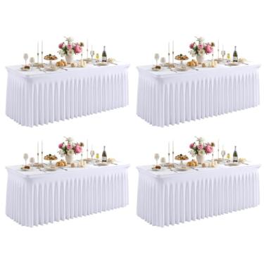 Imagem de Besutolife Toalha de mesa branca de elastano com saia para mesas retangulares de 1,2 m, 4 pacotes, resistente a rugas, esticável, lavável na máquina, perfeita para casamentos, banquetes, festas de