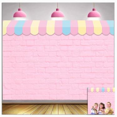 Imagem de Fundo fotográfico de parede de tijolo rosa para sorveteria, 1,8 x 1,5 m, tecido princesa, meninas, crianças, bebê, menina, aniversário, festa, sobremesa, bolo, decoração de mesa, adereços