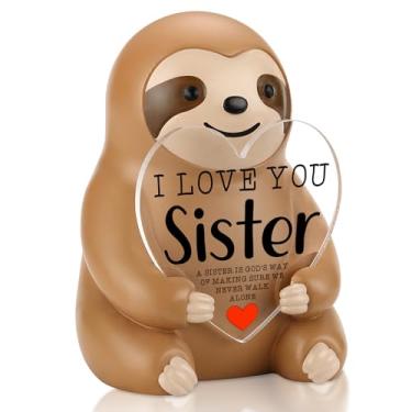 Imagem de CINRLLA Presente de irmã estatueta de preguiça, decoração de mesa fofa Love You Sister, presente de aniversário de agradecimento para irmã de irmão ou irmã, incentivo, estátua de lembrete para