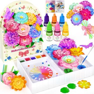 Imagem de Coodoo Conjunto de artesanato de flores faça você mesmo para crianças - conjunto de flores de tingimento mágico artesanato meninas meninos brinquedos Montessori a partir de 3 anos, aniversário