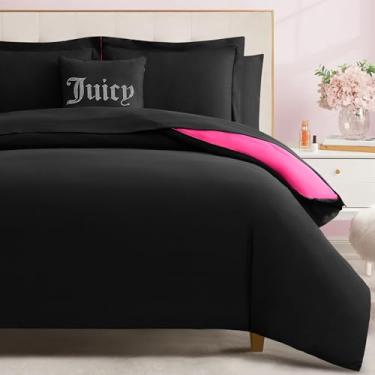 Imagem de Juicy Couture Alexis Conjunto de edredom reversível, cama queen em uma bolsa – preto/rosa choque, coleção de roupa de cama de 8 peças