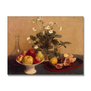 Imagem de NHLDZYH Tela vintage de frutas mortas, impressão de estilo de pintura a óleo vintage, decoração de jantar de fazenda rural. A73. 50 x 65 cm. Somente tela