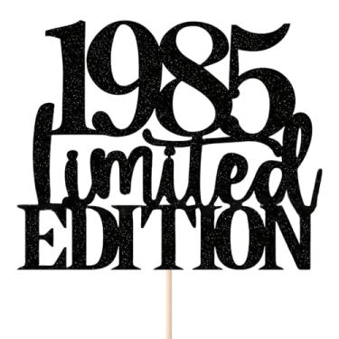 Imagem de Topo de bolo edição limitada 1985, decoração de bolo de 40º aniversário com glitter preto para homens e mulheres, decoração de brinde aos 40 anos