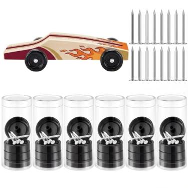 Imagem de Timtin 6 Set Wheels and Axels Kit Compatible with Pinewood Derby, Derby Car Kit Pine Wood Wheels for Multi Car Projects with Storage Box (Gray,Black)