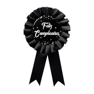 Imagem de WOWOPA Feliz Cumpleaños Tinplate Badge Pin, Happy Birthday Black Corsage Button Unisex Birthday Award Ribbon Party Gift Decorations Sign - 1Pcs