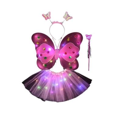 Imagem de Conjunto De Fantasia Para Crianças Com Asas De Anjo LED, Tiara De Prin