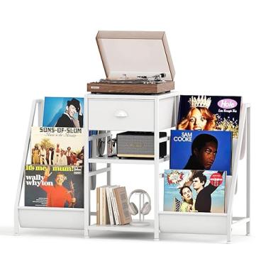Imagem de Suporte para toca-discos com armazenamento de vinil, branco