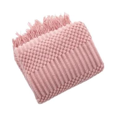 Imagem de Cobertor De Tricô Grosso Oversized Em Caqui Com Franjas, Luxo Vintage,