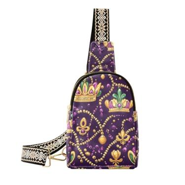 Imagem de CEBUGI Bolsa tiracolo feminina com contas de coroa de carnaval para mulheres, pochete transversal de couro, para caminhadas, viagens ao ar livre