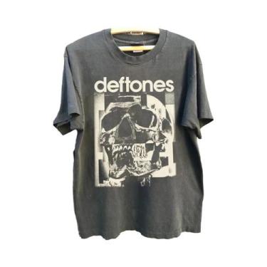 Imagem de Camiseta Unissex Deftones Branca Estilo Vintage Carvão Preto Algodão D