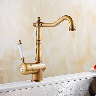 Imagem de Torneiras de cozinha de latão antigo misturador de manípulo único torneira de pia torneiras de água quente e fria torneira de banheiro suporte de deck (antigo)