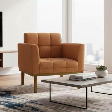 Imagem de Poltrona Sala Decorativa Elisa Base Madeira Fixa Castanho Sintético PU Whisky D03 - D'Rossi