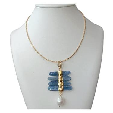 Imagem de DWBPGVUN Colar gargantilha com pingente de pérola branca de água doce de 40,6 cm