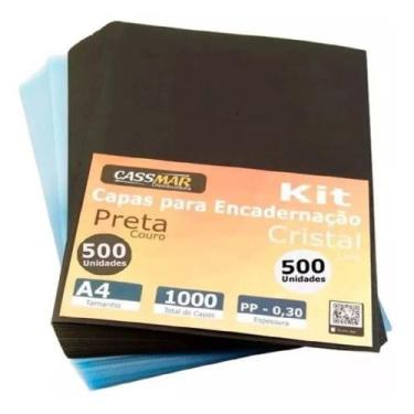 Imagem de Kit Capa Encadernação A4 - Preta Couro + Cristal Line 1000un - Cassmar