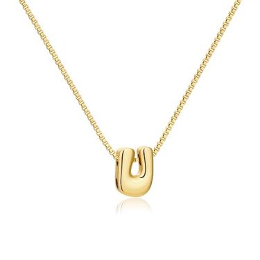 Imagem de GoldGifts Colar feminino com letras douradas e prateadas, pingente moderno com inicial de bolha delicada com corrente requintada, joias modernas hipoalergênicas à prova d'água, nome personalizado para