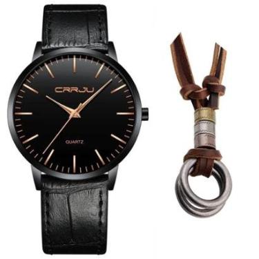 Imagem de Relogio Masculino Casual Ultra Fino + Colar Dois Anéis-Unissex