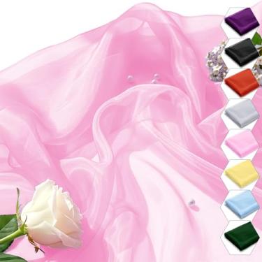 Imagem de Tecido de organza transparente por jarda - Tecido de organza sedoso de 152 cm para decorações de festa de casamento, cortina de corredor de mesa drapeada em arco DIY (rosa claro, 3 jardas)