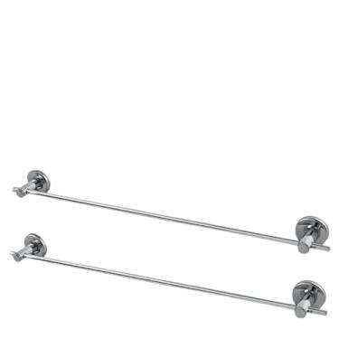 Imagem de Kit 02 Porta Toalha De Banho Inox 50cm Para Banheiro Haste e Canoplas Fixação Dupla