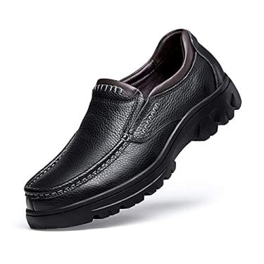Imagem de Sapato Oxford masculino de couro legítimo, mocassins, casual, escritório, suporte de placa de aço, preto/marrom, grande, Preto, 42