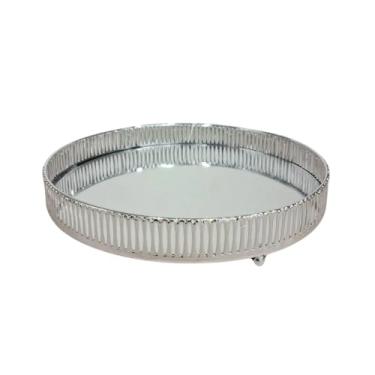 Imagem de Bandeja Decorativa Luxo Espelhada em Metal Redonda para Banheiro, Lavabo, Multiuso Casa (Palha Prata)