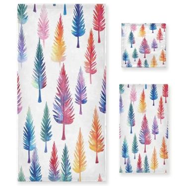 Imagem de xigua Conjunto de toalhas de banheiro de pinheiro aquarela absorvente macio 3 peças toalha de banho toalha de mão toalhas decorativas para banheiro, academia, hotel, praia, piscina