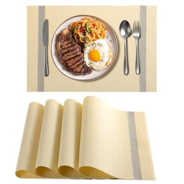 Imagem de Jogo americano para mesa de jantar, conjunto de 4, tapetes de mesa de vinil tecido com fio dourado brilhante em ambos os lados, jogo americano lavável resistente ao calor para cozinha, sala de jantar