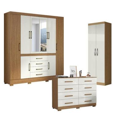 Imagem de Guarda Roupa Casal Nápole 2045149 E Armário Multiuso New 2000192 E Cômoda 2014148 Atacama Off White - Aramóveis