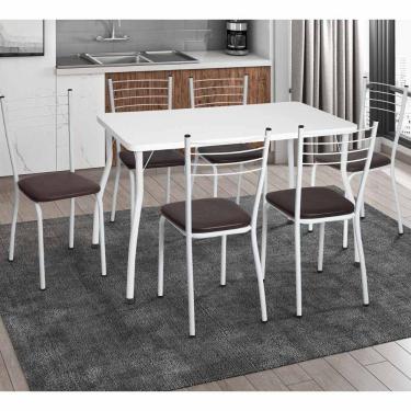 Imagem de Conjunto Mesa De Jantar 115cm Com 6 Cadeiras Multimóveis Cr50137 Branco Marrom