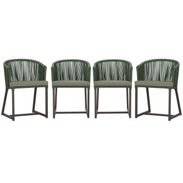 Imagem de 4 Cadeiras De Jantar Noronha Marrom Corda Náutica E8 Trama Verde