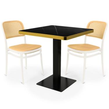 Imagem de Conjunto Mesa De Jantar Redonda Venezia 70x70cm Preta Com 2 Cadeiras Roma - Branco