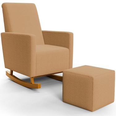 Imagem de Poltrona De Amamentação Com Balanço E Puff Ravena W01 Bouclê Mostarda - Lyam Decor