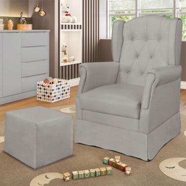 Imagem de Poltrona De Amamentação Com Balanço E Puff Elyra Suede Cinza Claro P02 - D'rossi