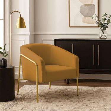 Imagem de Poltrona Sala Decorativa Stella Base Alta Tubo Dourado Veludo Mostarda D03 - D'rossi