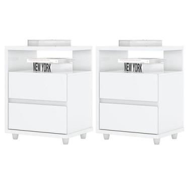 Imagem de Kit 2 Mesas de Cabeceira Campeche 2 Gavetas Branco - Móveis Henn, Bran