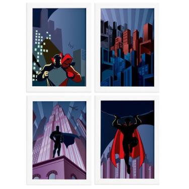 Imagem de Quadros Superman Geek Moldura Branca 33x43cm 4un - Quartinhos