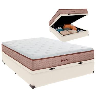 Imagem de Cama Box Baú Casal e Colchão Hera Molas Ensacadas Colchobel Palha