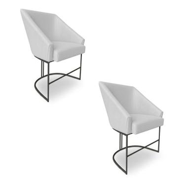 Imagem de Kit 2 Poltronas Luxo Alana Bouclê Cinza Base Ferro Preto - Pallazio