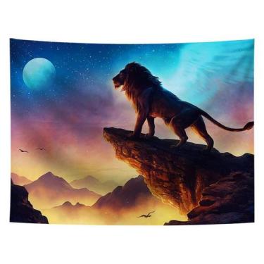 Imagem de Microtecido de parede Tapeçaria Animal Lion 150x130cm para quarto - yi