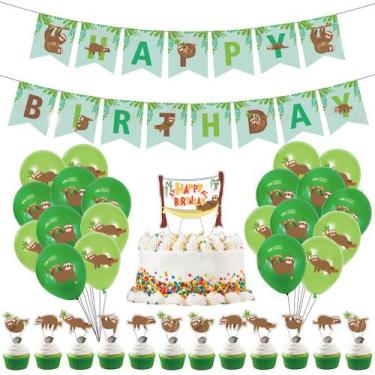 Imagem de Kit de balões de festa com tema Sloth com 34 balões de látex e banner 