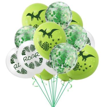Imagem de Kit de balão Pterossauro, 12 cm, látex, verde, 15 unidades para festa 