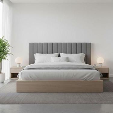 Imagem de Cabeceira Cama Casal Queen Estofada Gomos 170cm x 121cm Linho Veludo -