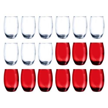 Imagem de Kit Copo Vidro 450ml 9 Vermelho / 9 Transparente California - PRATICAS