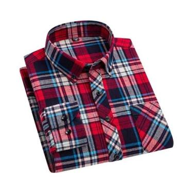 Imagem de Camisa Masculina plus Size 7XL 8XL De Algodão Xadrez Manga Longa Casua